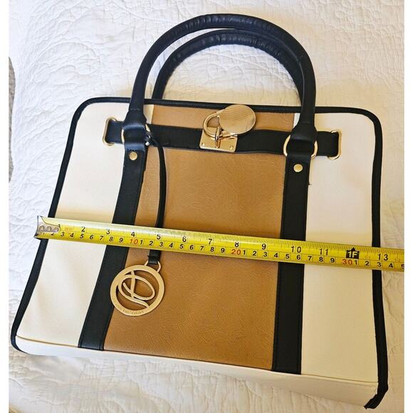 Dehite White Bible Storage Organizer Tote Bag Colorblock Pattern & Gold Charm - Picture 7 of 12